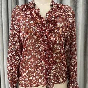 Zara Women’s Long Sleeve Sheer Floral Blouse Multicolored Size M.